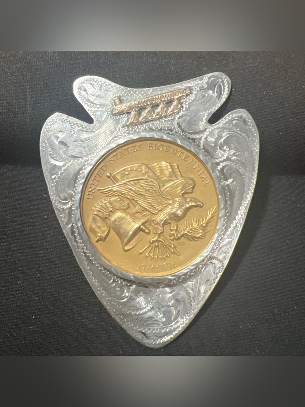 SHOSHONE Indian Sterling Silver 10k Gold PEACE Pipe 1976 Bicentennial Bolo Tie